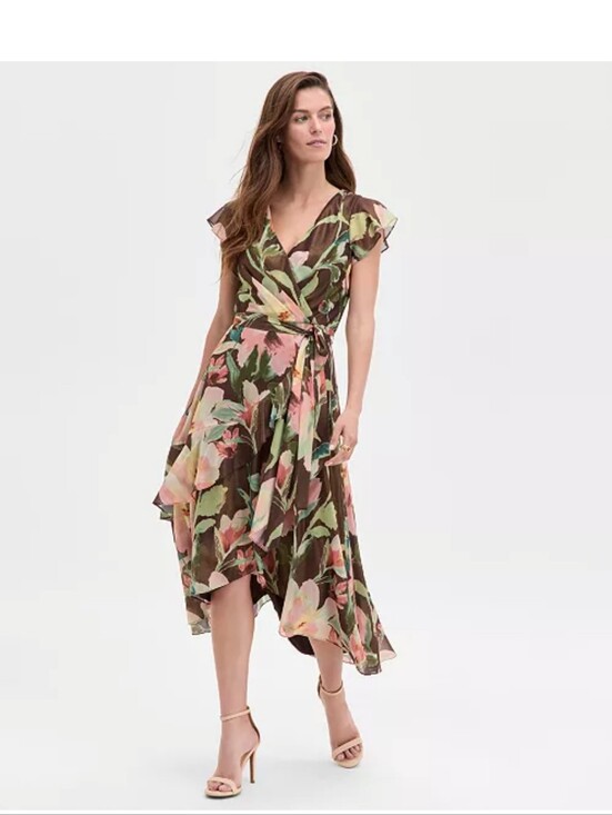 Adrianna Papell Dresses & Skirts - NWT Adrianna Papell Floral Hi Low Midi Dress Size 10 Ruffle Wrap Style $199
